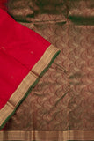 Red and green small border silk saree