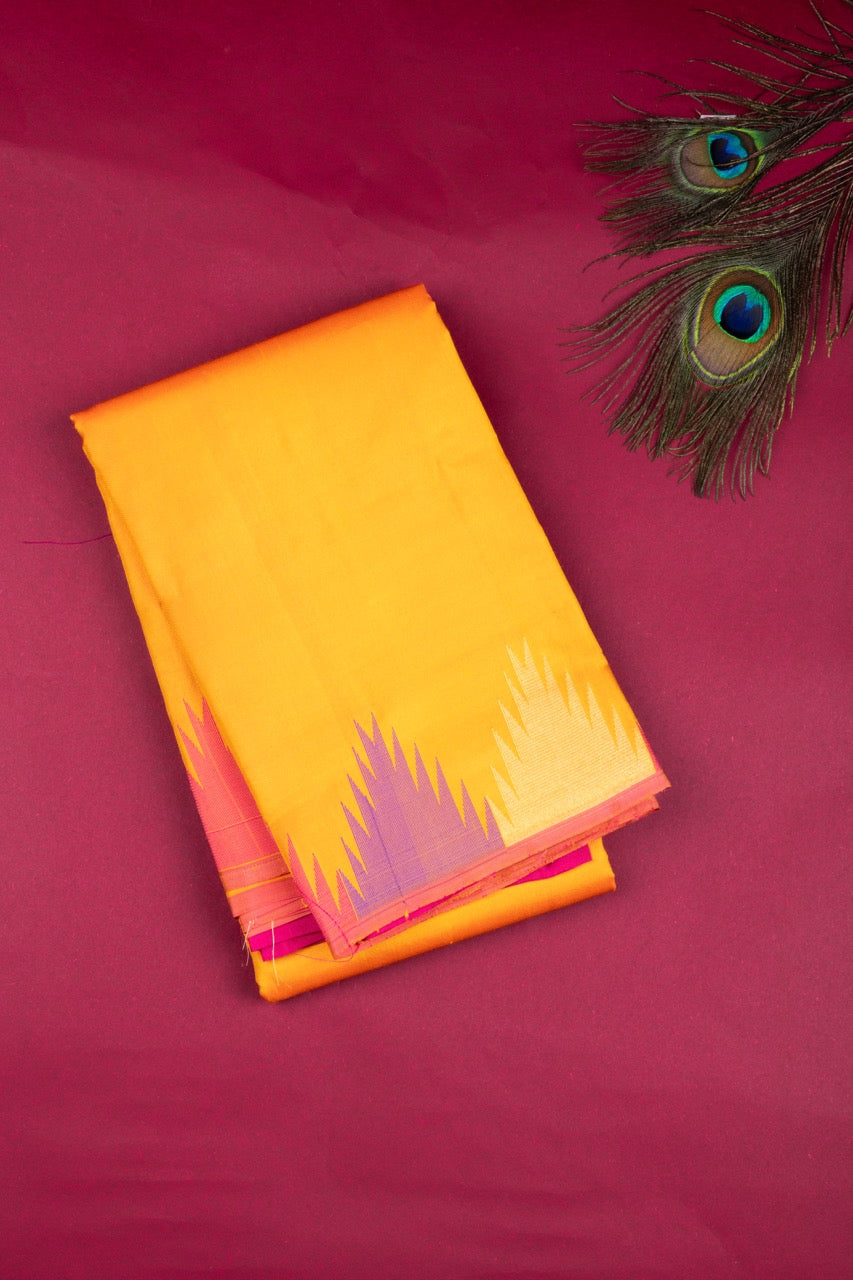 Mustard Yellow temple border silk saree