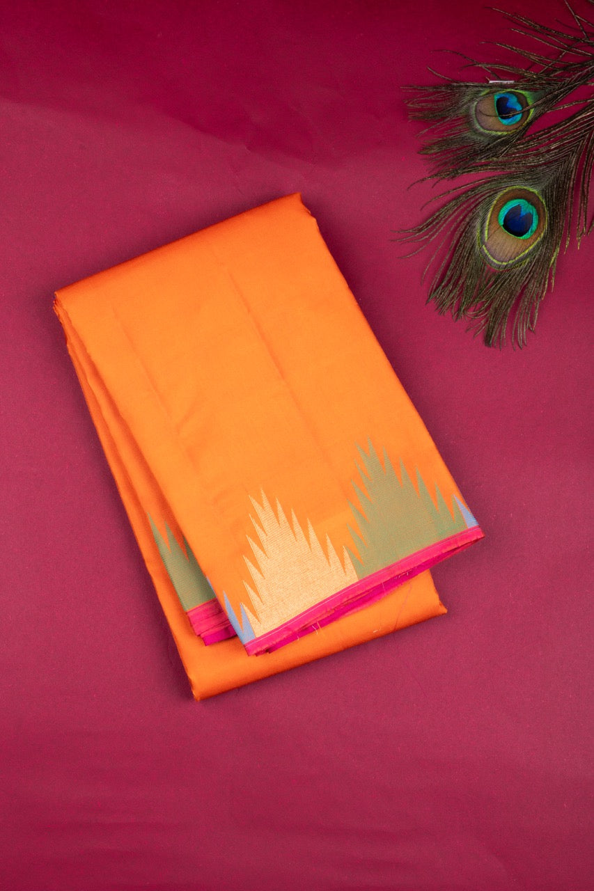 Rust Orange temple border silk saree