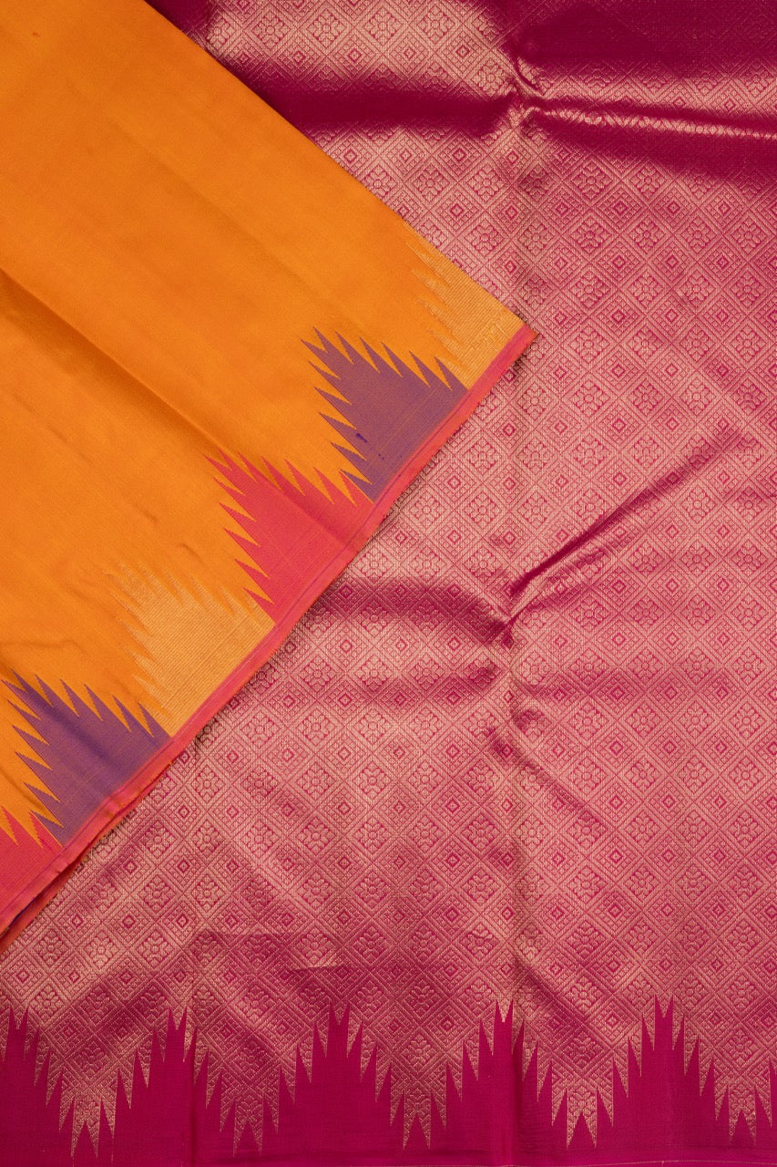 Rust Orange temple border silk saree