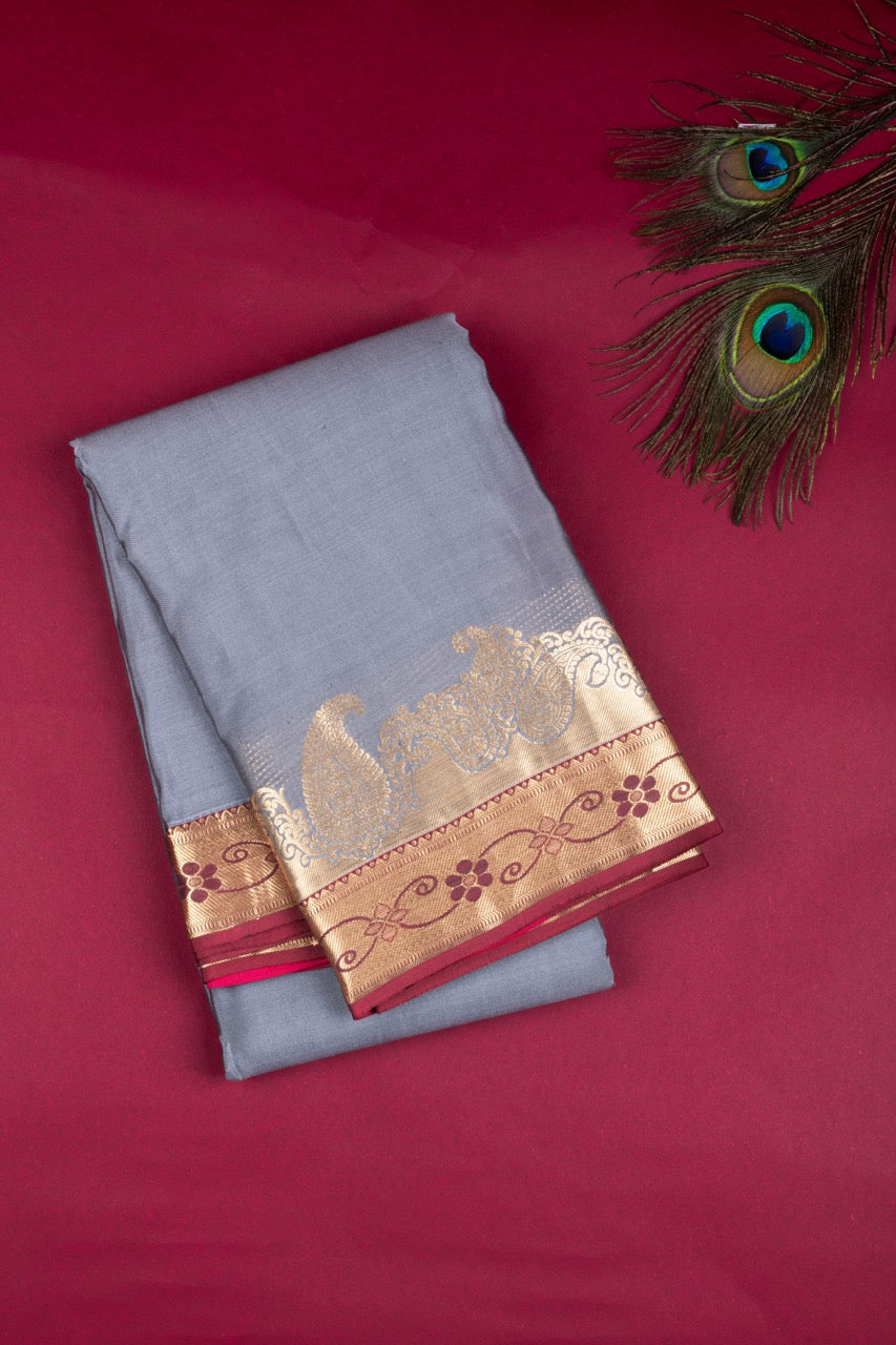 Grey plain silk saree