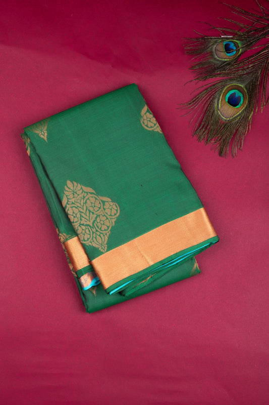 Green small border silk saree