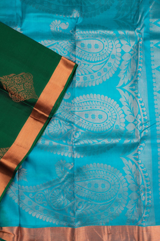 Green small border silk saree