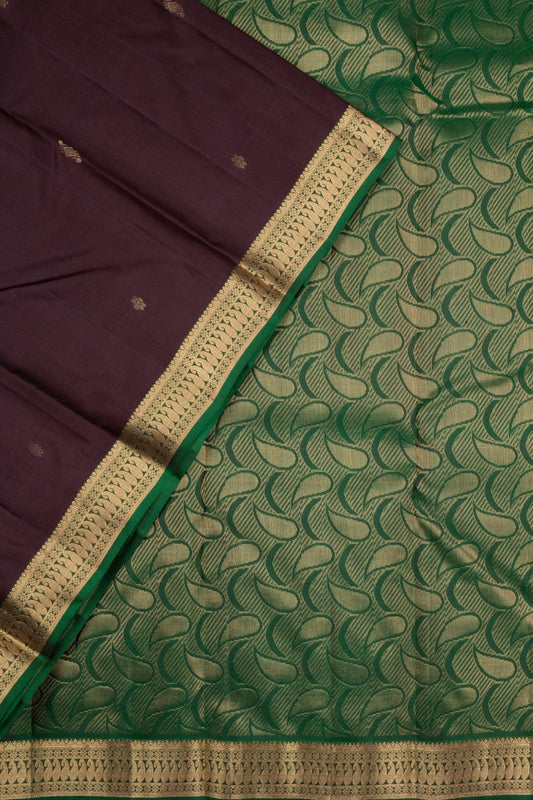 Brown and green small border silk saree