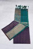 Navy Blue and Green Brocade Semi Soft Silk Saree