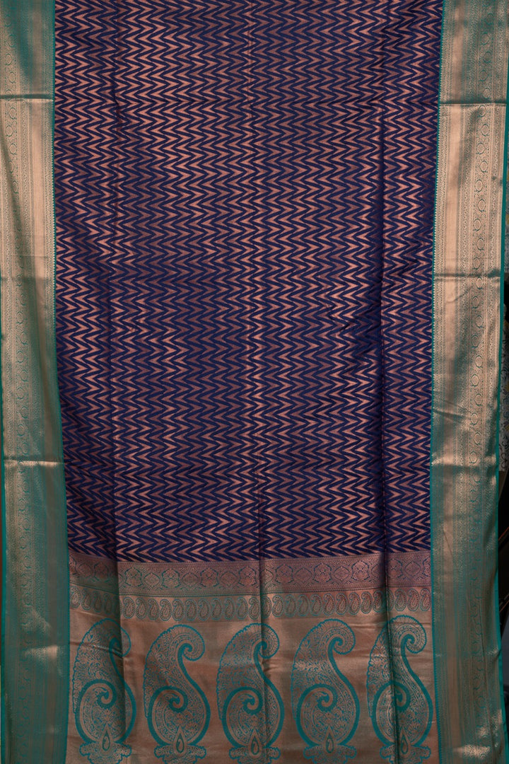 Navy Blue and Green Brocade Semi Soft Silk Saree