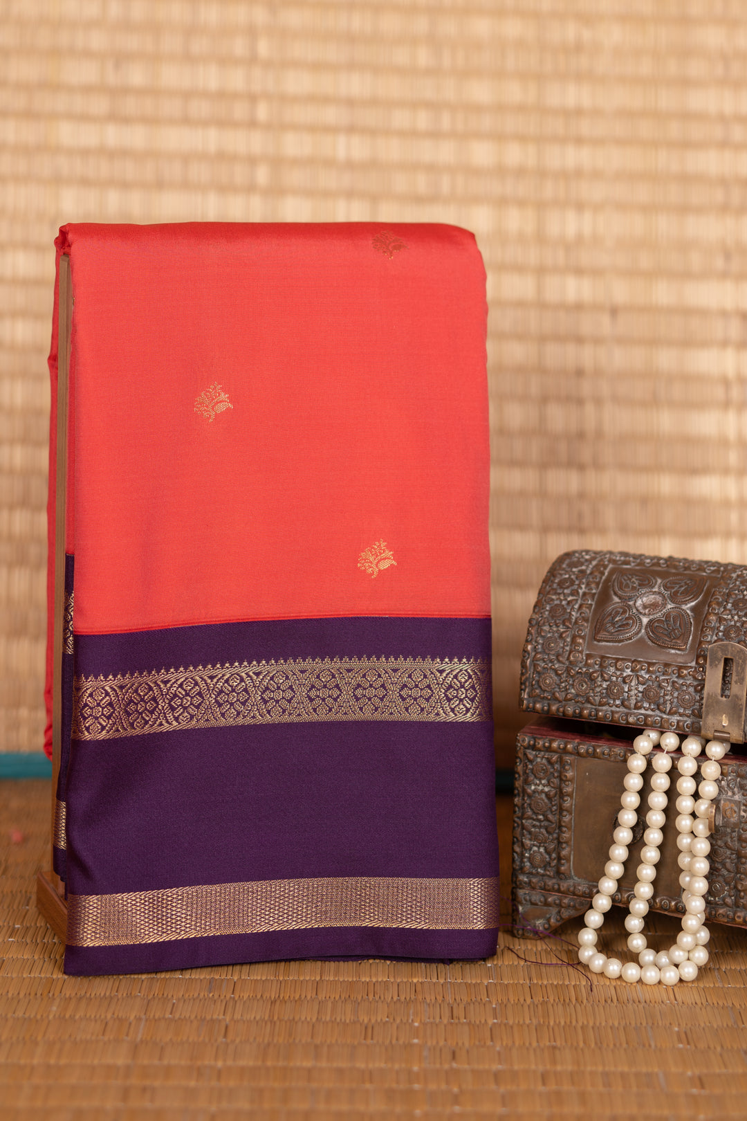 Pinkish Red and Purple semi silk saree