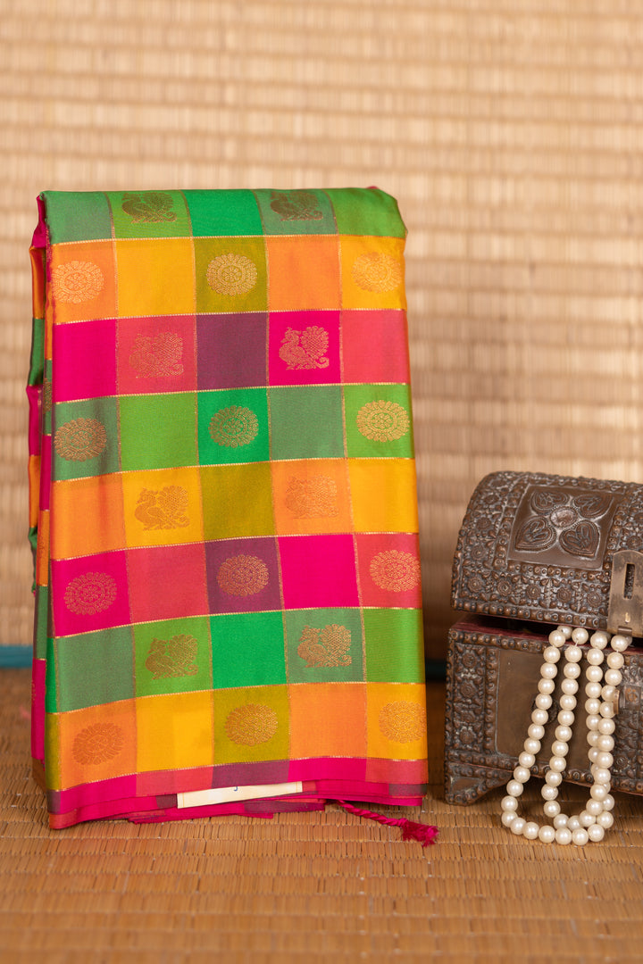 Multicolour and Pink Semi silk saree