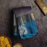 Navy Blue Silk Saree with Peacock Blue blouse