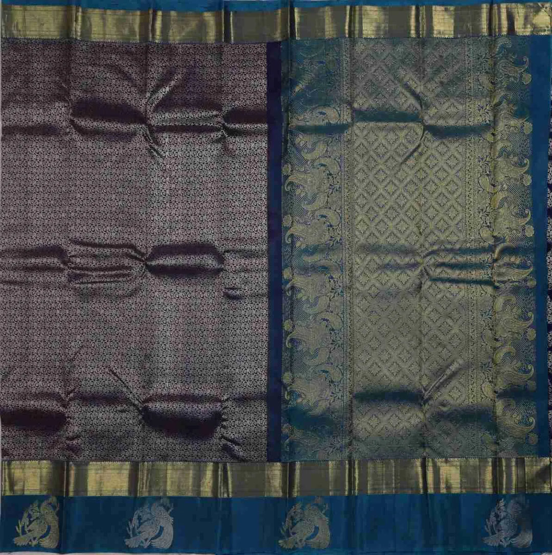 Navy Blue Silk Saree with Peacock Blue blouse