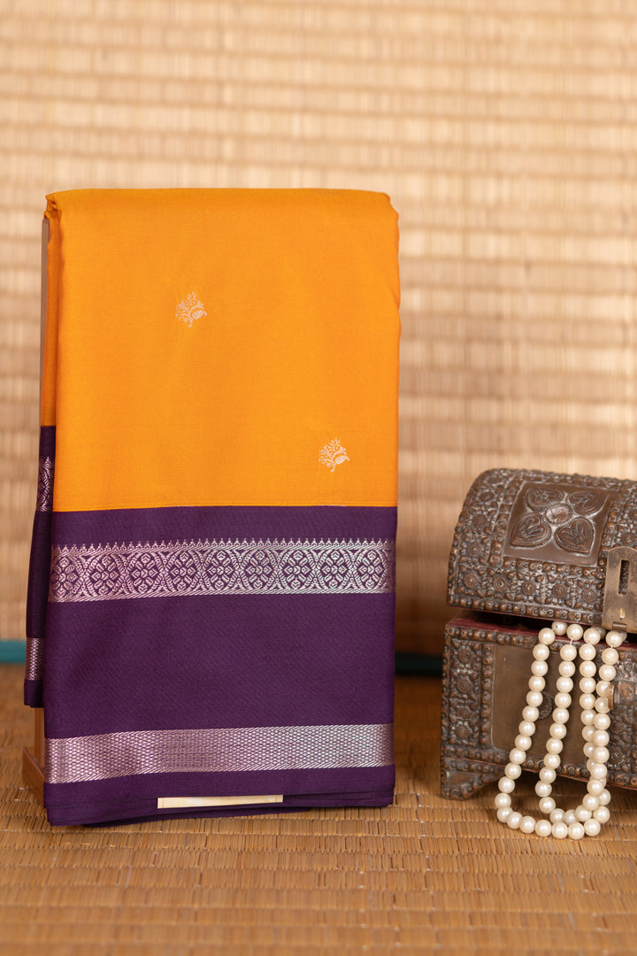Golden marguerite yellow And Purple Semi Silk Saree