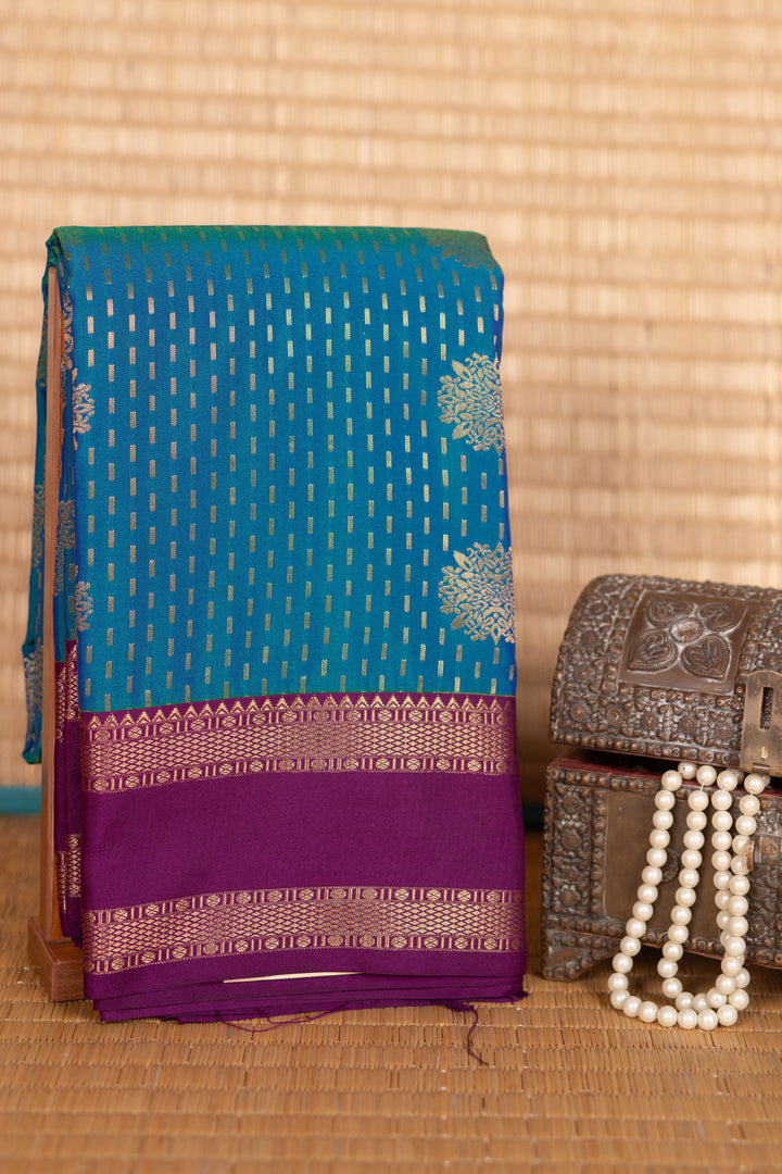 Peacock Blue and Purple Semi Silk Saree