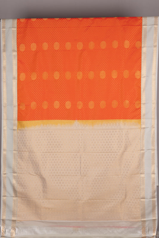 Pumpkin Orange and Light Grey Semi Silk Saree
