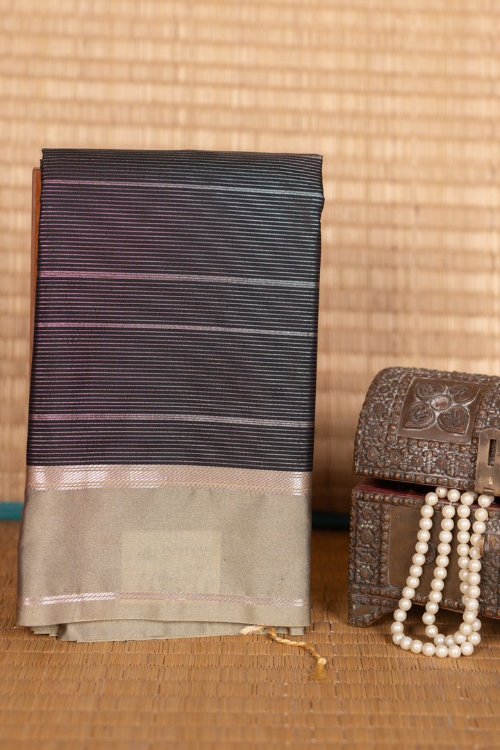 Navy Blue and Tea Green Semi Silk Saree