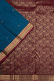 Peacock blue and maroon small border silk saree