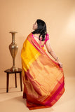 Borderless Yellow and Double Tone Pink Silk Saree