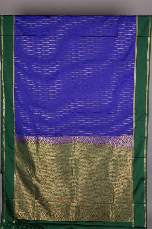 Royal Blue and Bottel Green Semi Silk Saree