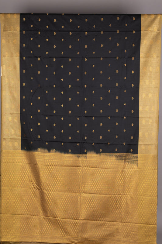 Black and Chartreuse Green Semi Silk Saree