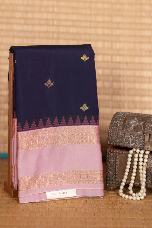 Navy Blue and Baby Pink Semi Silk Saree