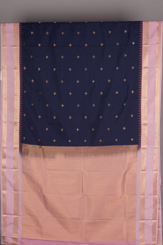 Navy Blue and Baby Pink Semi Silk Saree
