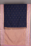 Navy Blue and Baby Pink Semi Silk Saree