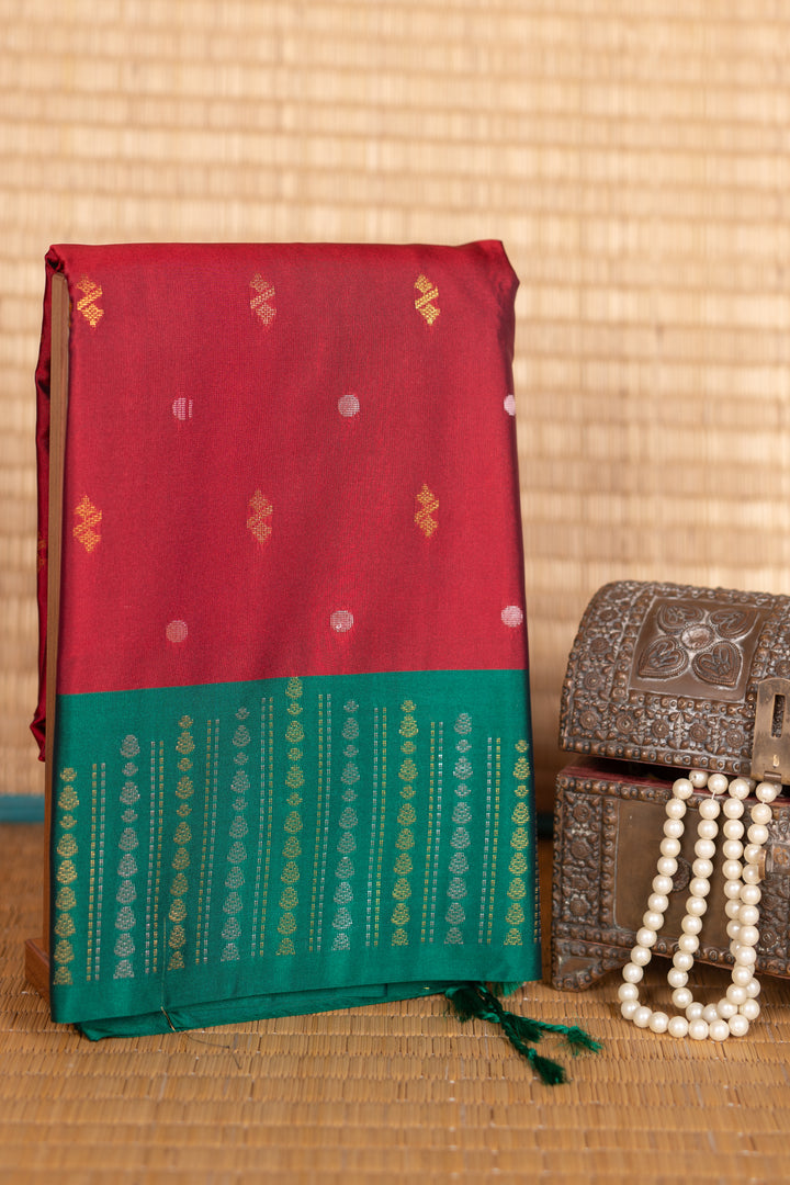 Maroon and Jade Green Semi Silk Saree
