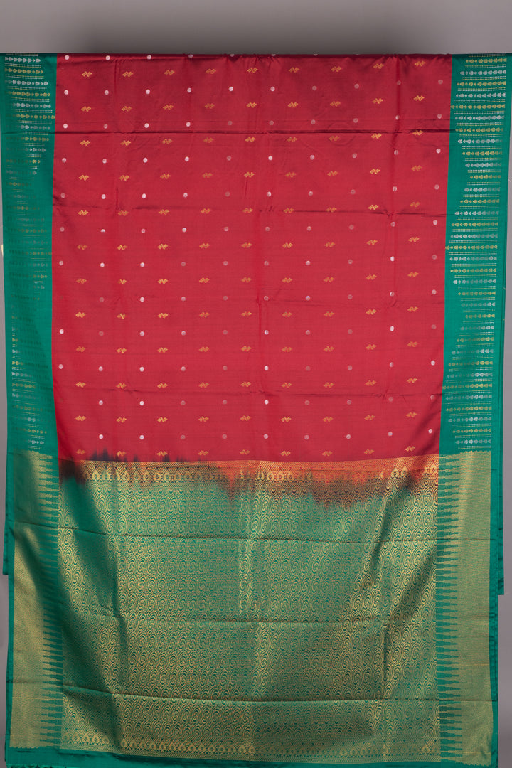 Maroon and Jade Green Semi Silk Saree