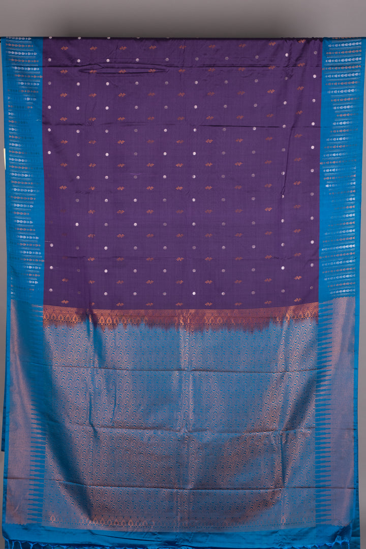 Purple and Azure Blue Semi Silk Saree
