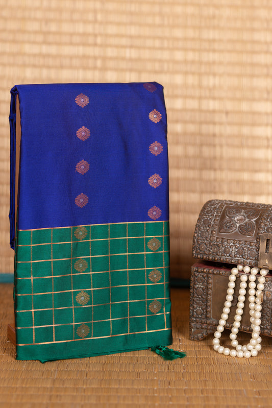 Royal Blue and Jade Green Semi Silk Saree