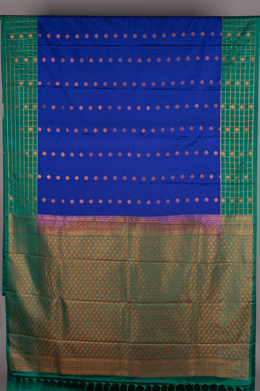 Royal Blue and Jade Green Semi Silk Saree