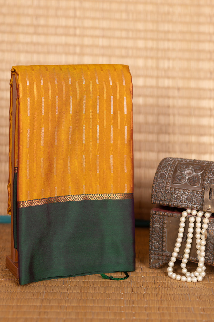 Mustard and Basil Green Semi Silk Saree