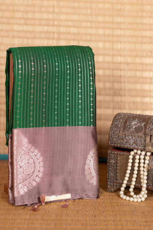 Forest Green and Mauve Semi Silk Saree