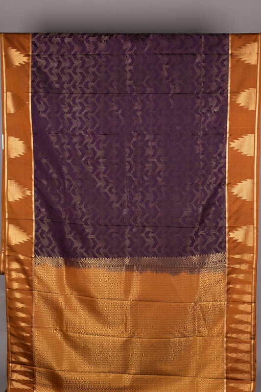Grape and Rust Semi Silk Saree