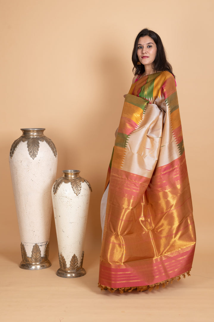 Tusser kanjivaram silk saree