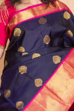 Navy Blue and Rani Pink Kanjivaram Pattu Saree