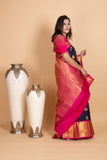Navy Blue and Rani Pink Kanjivaram Pattu Saree