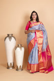 Coin Grey and Rani Pink Kanjivaram Pattu Saree