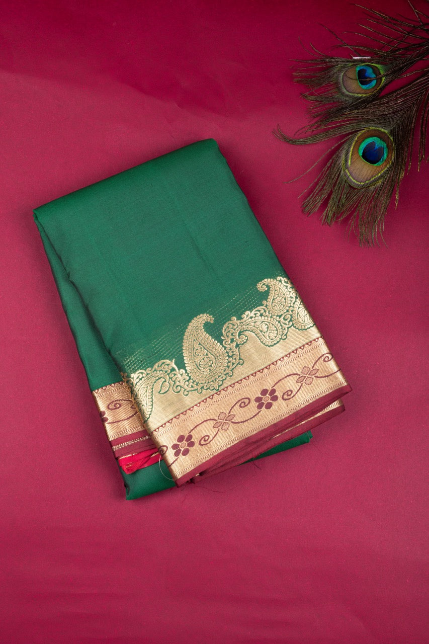 Green plain silk saree