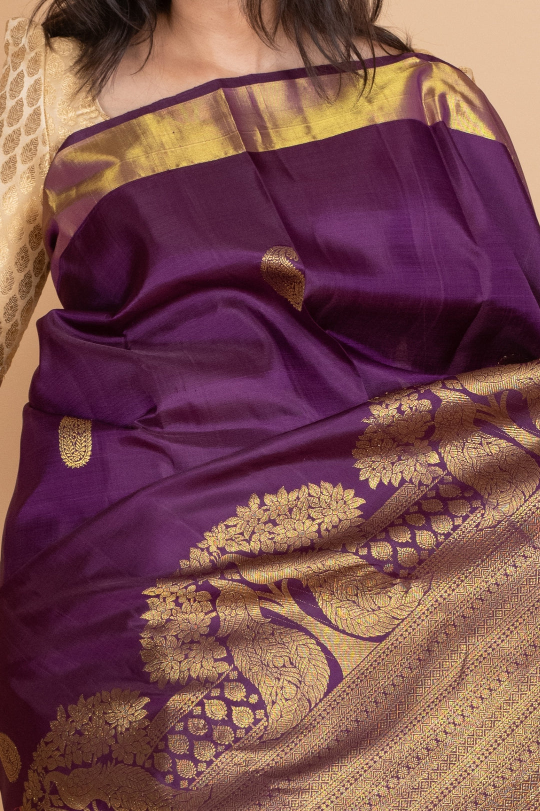 Eggplant Purple and Pastel Green Kanjivaram Pattu Saree