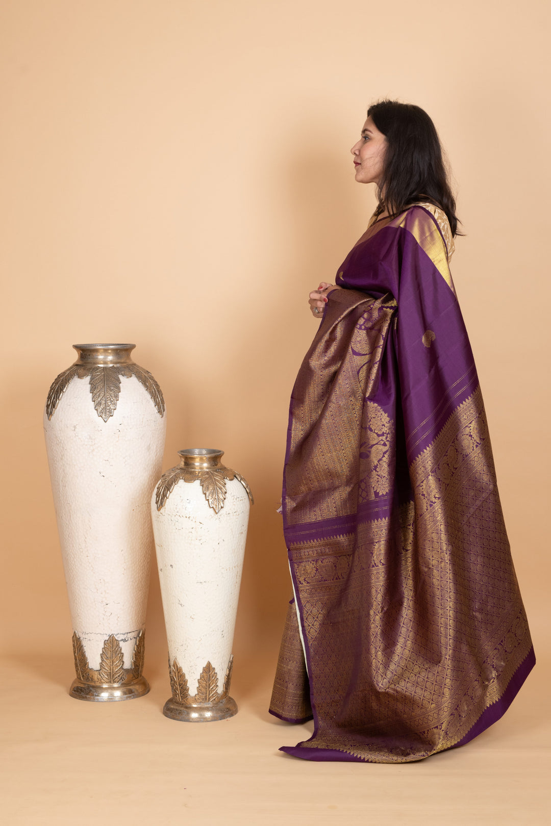 Eggplant Purple and Pastel Green Kanjivaram Pattu Saree