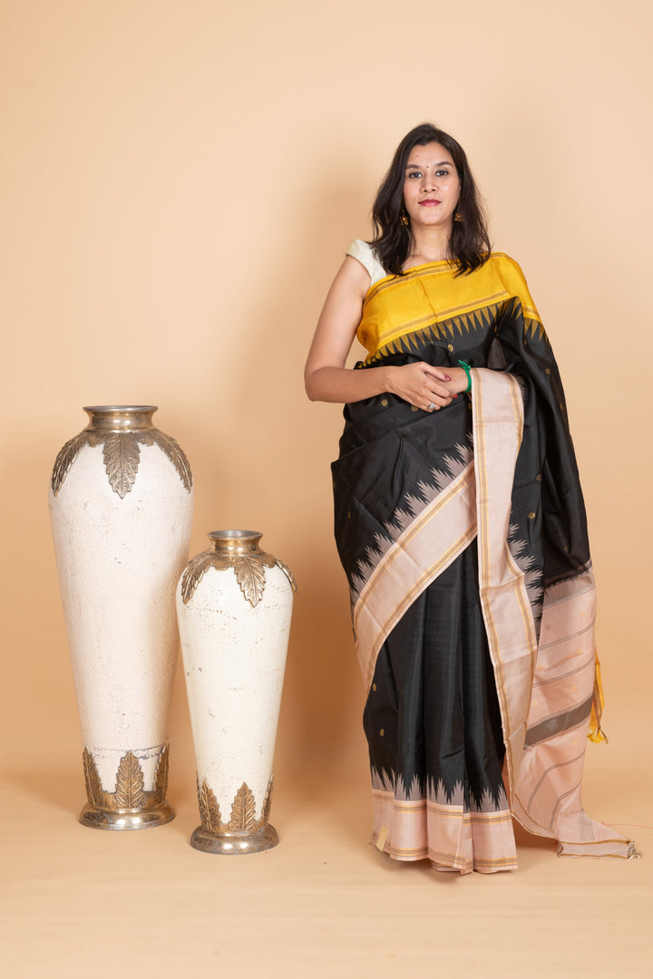 Black and Off White Kanjivaram Pattu Saree