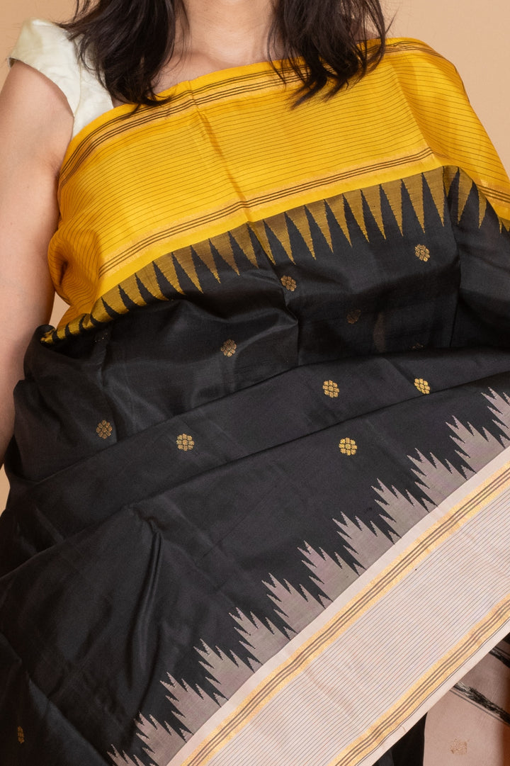 Black and Off White Kanjivaram Pattu Saree