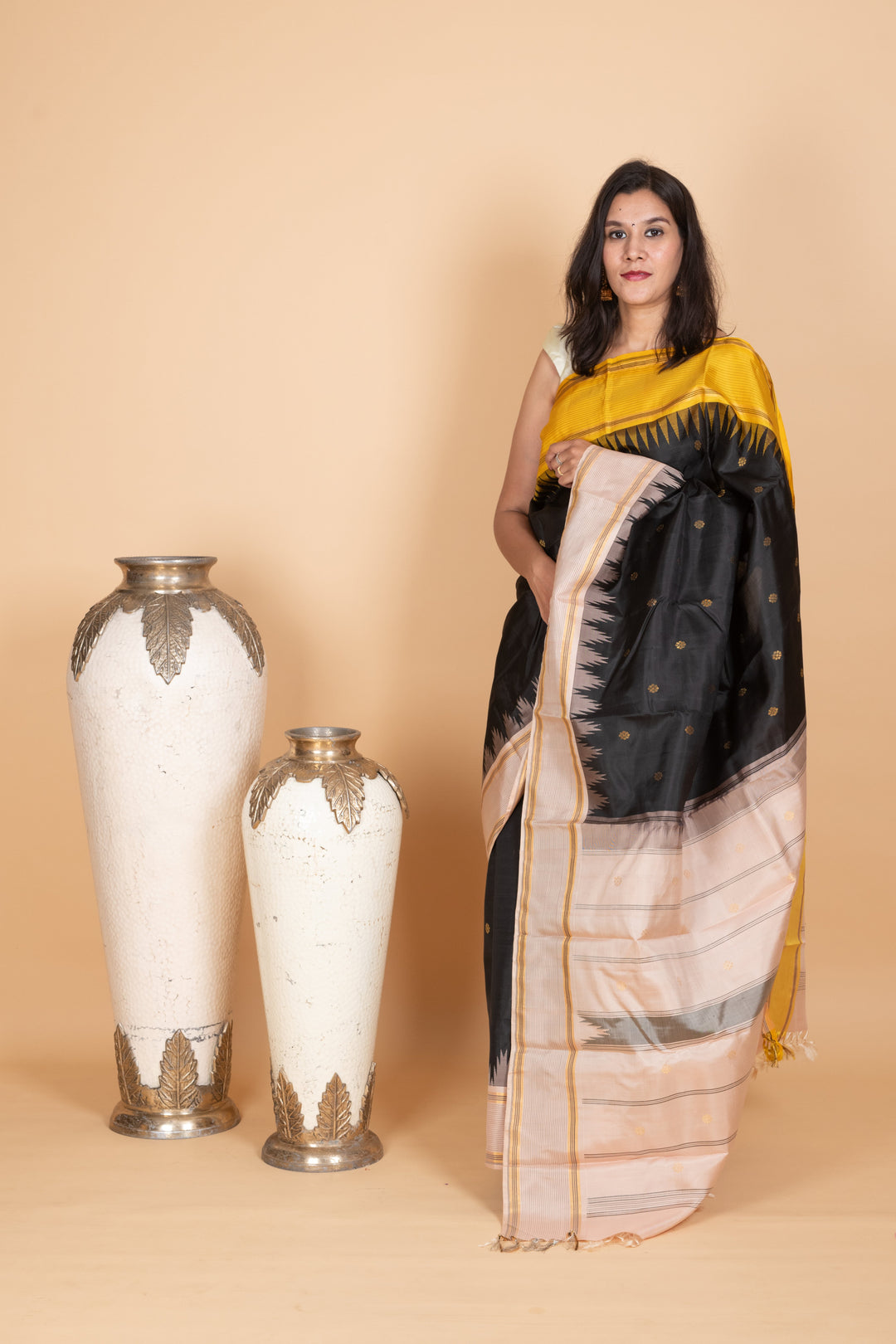 Black and Off White Kanjivaram Pattu Saree