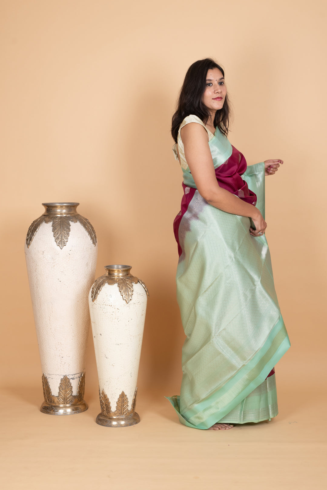 Jam Purple and Pale Green Kanjivaram Pattu Saree