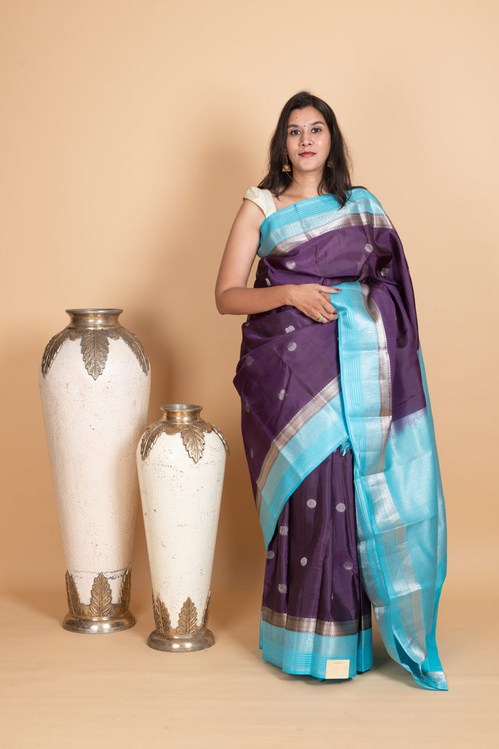 Grape and Sky Blue Kanjivaram Pattu Saree