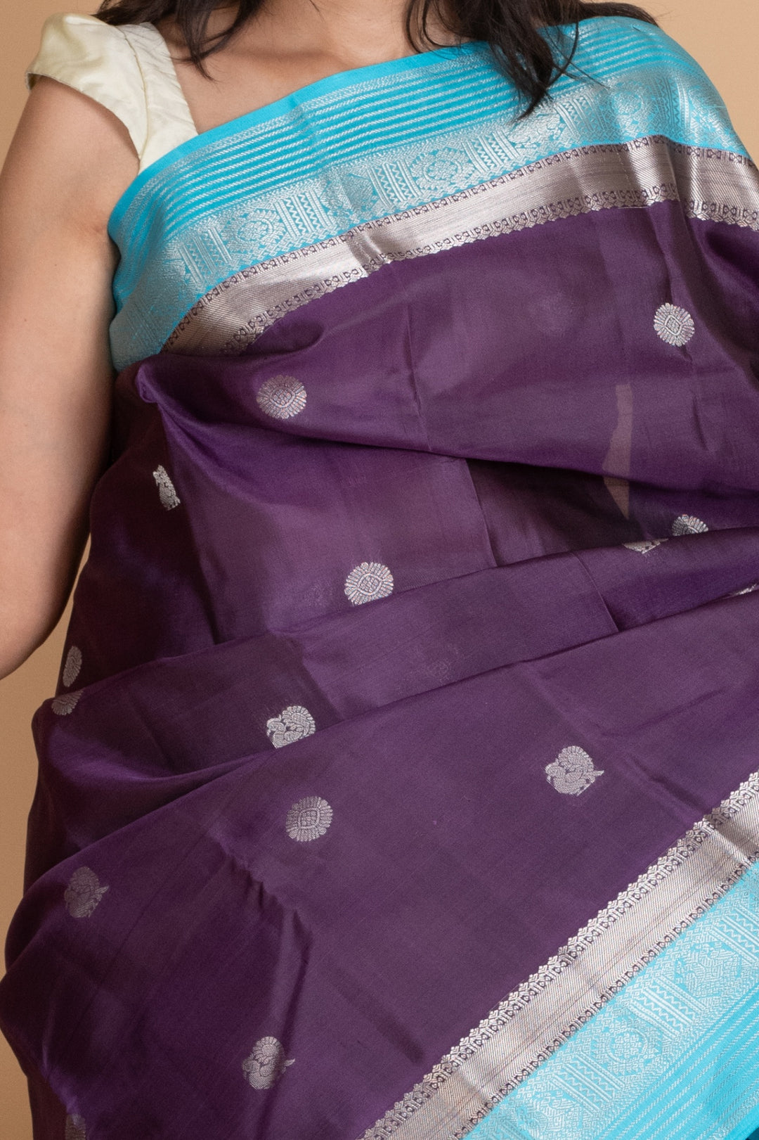 Grape and Sky Blue Kanjivaram Pattu Saree