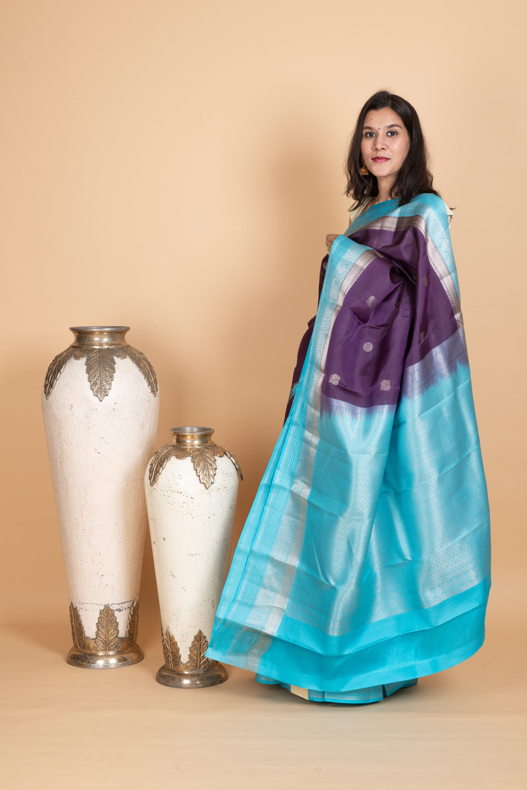 Grape and Sky Blue Kanjivaram Pattu Saree