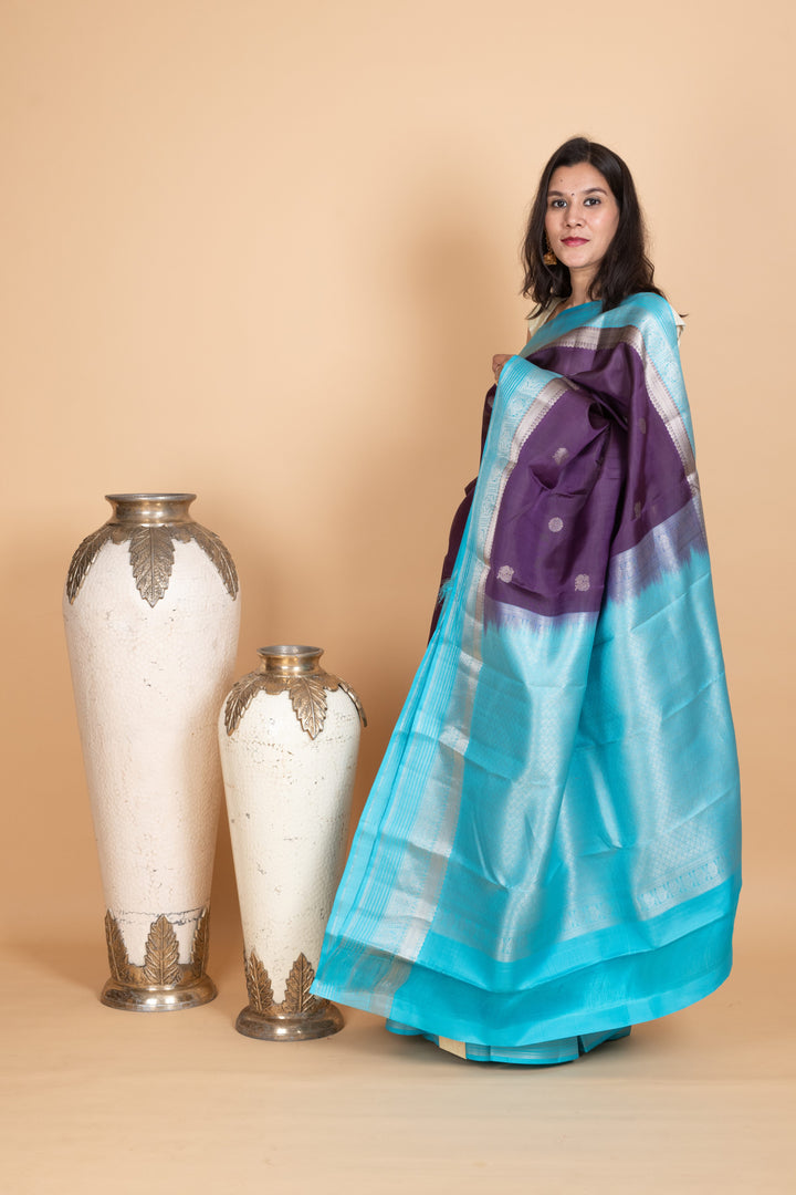 Grape and Sky Blue Kanjivaram Pattu Saree