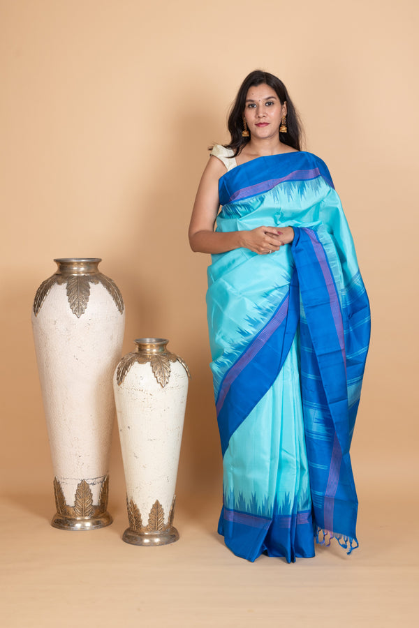 Capri Blue and Cobalt Blue Kanjivaram Pattu Saree