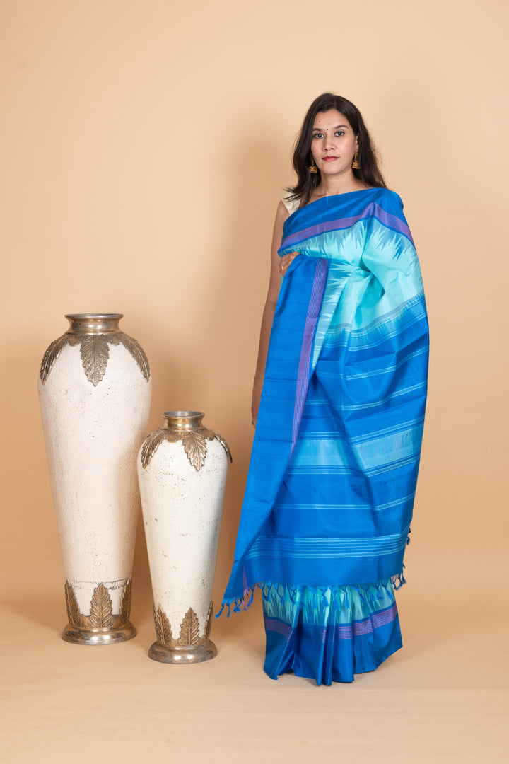 Capri Blue and Cobalt Blue Kanjivaram Pattu Saree